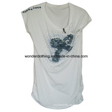 Damen Fashion White Rundhalsausschnitt Custom Großhandel Sommer T-Shirt